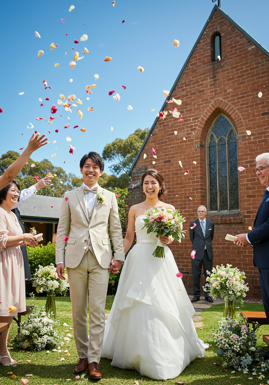 セントトーマス教会・オーストラリア結婚式・シドニーウエディング・日本人が結婚式をできるオーストラリアの教会　フラワーシャワー